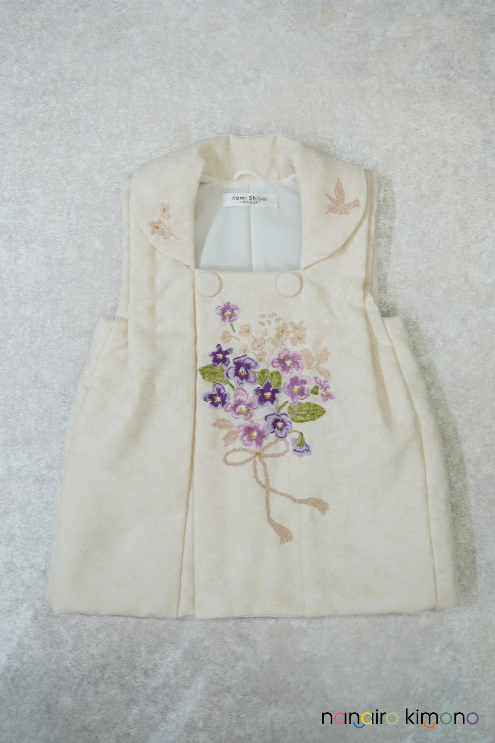 3歳女児・被布レンタル｜白色洋花模様 G3-被布008