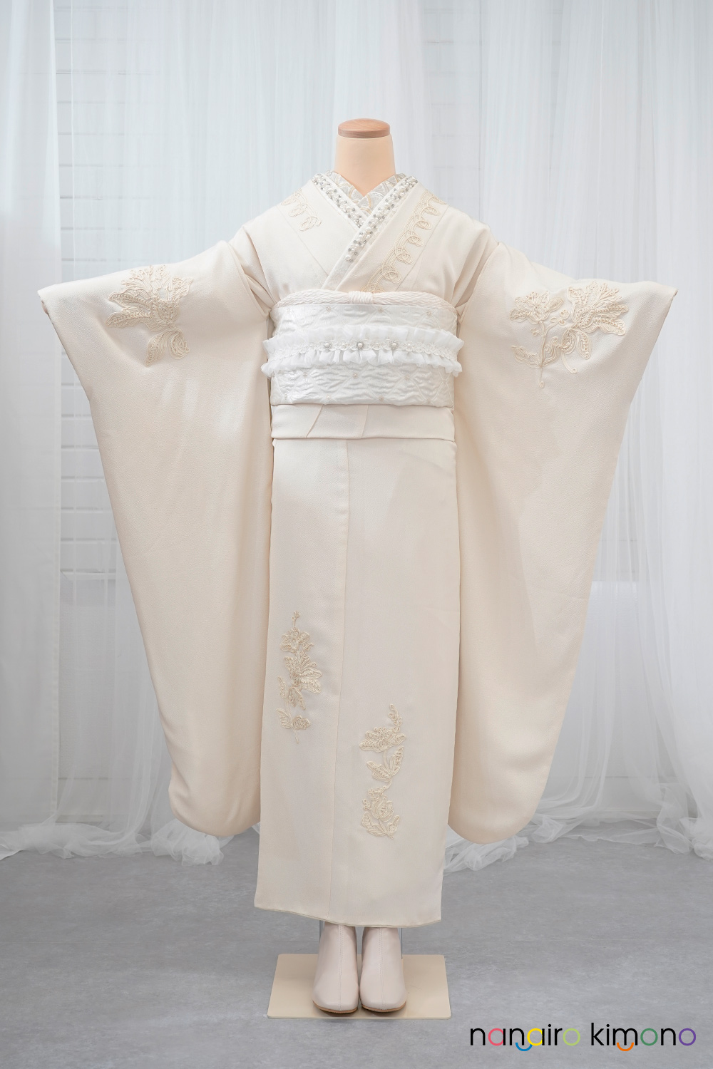 振袖フルセット｜白/オフホワイト色 シンプル着物 和風館 FP047