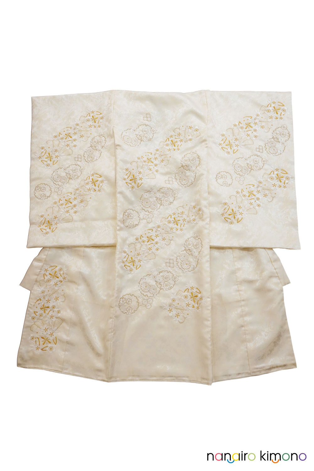 女の子・お宮参り産着レンタル｜白クリーム色地・小花柄 G-産着010